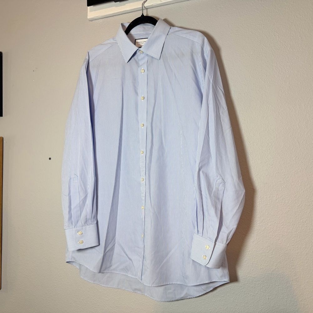Charles Tyrwhitt Pinstripe Dress Shirt Mens Size 17/34 Blue White Cotton